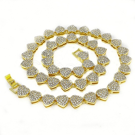 Alloy with Glass Rhinestone Heart Cuban Chain Necklaces PW-WG58975-08-1