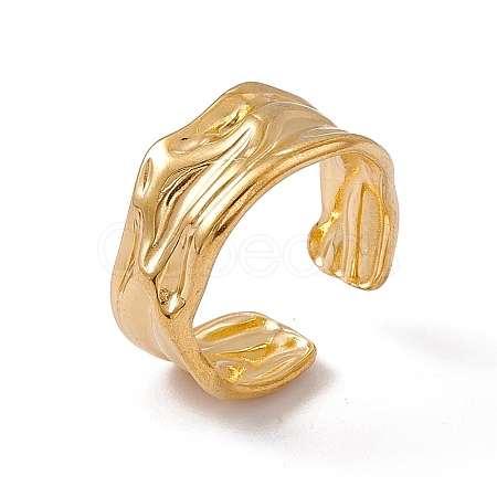Ion Plating(IP) 304 Stainless Steel Twist Wave Open Cuff Ring for Women X-RJEW-C045-22G-1