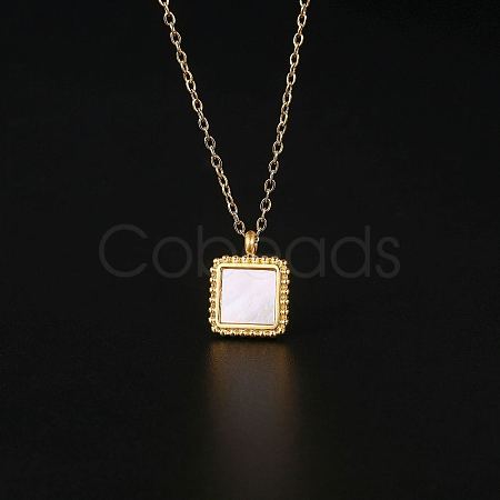 Natural Shell Square Pendant Necklace with Stainless Steel Chains TM4742-1-1