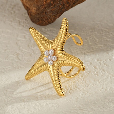 Starfish 304 Stainless Steel Cuff Rings for Women RJEW-P125-03G-1