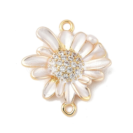 Flower Brass Micro Pave Clear Cubic Zirconia Connector Charms X-KK-M326-06-G02-1