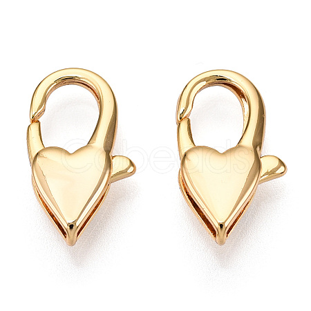 Brass Heart Lobster Claw Clasps KK-N254-14G-1