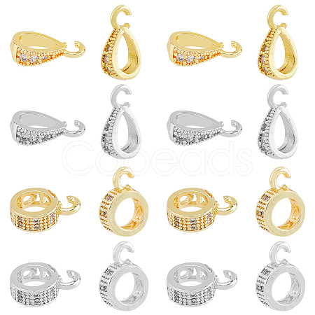 SUPERFINDINGS 20Pcs 4 Style Brass Micro Pave Clear Cubic Zirconia Pendant Bails KK-FH0005-65-1