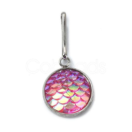 Resin Flat Round with Mermaid Fish Scale Keychin HJEW-JM01279-04-1