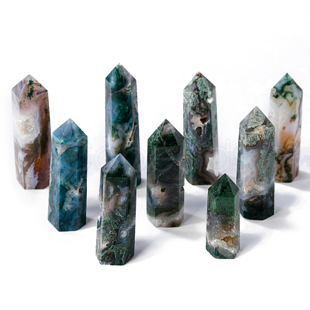 Natural Moss Agate Pointed Prism Bar Home Display Decoration G-PW0007-104D-1