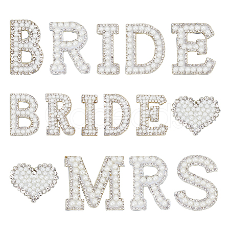 Plastic Imitation Pearl Beaded Iron on Appliques for Wedding PATC-FG0001-24-1