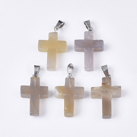Natural Grey Agate Pendants G-S358-002M-1