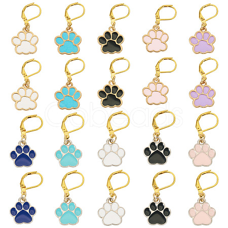 20Pcs 10 Colors Paw Print Alloy Enamel Pendant Locking Stitch Markers HJEW-TAC0097-1