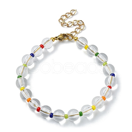 Acrylic & Seed Beaded Stretch Bracelets BJEW-JB10026-1