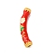 Pack Plating Alloy Enamel Beads, Matte Gold Color, Curved Tube with Flower, Red, 9.5x37x7mm, Hole: 3mm