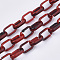 Handmade Acrylic Cable Chains, Imitation Gemstone Style, Two Tone Color, Flat Oval, FireBrick, 19x12x4.5mm, about 39.37 inch(1m)/strand