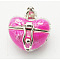 Brass Prayer Box Pendants, Enamel, Heart, Deep Pink, 16.5x17.5x14mm, Hole: 4x6mm