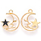 Alloy Enamel Pendants, Moon with Star, Light Gold, Black, 19x17x2mm, Hole: 1.6mm