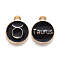 Alloy Enamel Pendants, Cadmium Free & Lead Free, Flat Round with Constellation, Light Gold, Black, Taurus, 22x18x2mm, Hole: 1.5mm