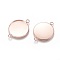 201 Stainless Steel Cabochon Connector Settings, Plain Edge Bezel Cups, Flat Round, Rose Gold, Tray: 25mm, 36x27x2mm, Hole: 3mm