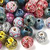 32Pcs 8 Colors Bohemian Style Printed Schima Wood Beads WOOD-YW0001-93-2