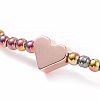 Glass Round Beaded Stretch Bracelet with Brass Heart for Women BJEW-JB08090-5