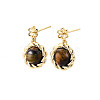 Brass & Tiger-Eye Stud Earring Findings KK-N258-17G-1