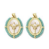 Brass Pave Shell Pendants KK-I708-01B-G-1