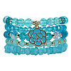 Bohemian Glass & Plastic Beads Strertch Bracelets & Camellia Zinc Alloy Enamel Charm Bracelets FS-WG4AF45-02-1