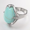 Adjustable Oval Gemstone Wide Band Rings RJEW-L062-01F-2
