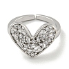 Heart Brass Micro Pave Cubic Zirconia Open Cuff Ring for Women RJEW-E296-05P-2