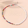 Glass Seed Beaded with Rice Plastic Pearl Beaded Necklaces for Women FS-WGE85A7-01-1