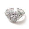 Cubic Zirconia Heart Open Cuff Ring RJEW-C041-04P-05-2
