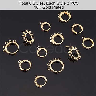 PandaHall Elite 10Pcs 2 Style Brass Huggie Hoop Earring with 2Pcs Ring Stud Earring Findings KK-PH0002-84-1