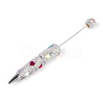 Heart Resin & Polymer Clay Pave Rhinestone Ball-Point Pen AJEW-T013-03G-1