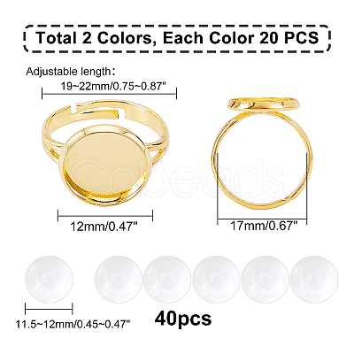 40pcs 2 Colors Adjustable Brass Ring Components and 40Pcs Glass Cabochons DIY-PH0002-70-1