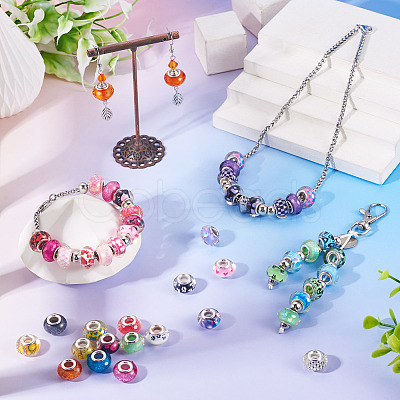 30Pcs Printed Transparent Resin European Beads RESI-TADJ0001-03J-1