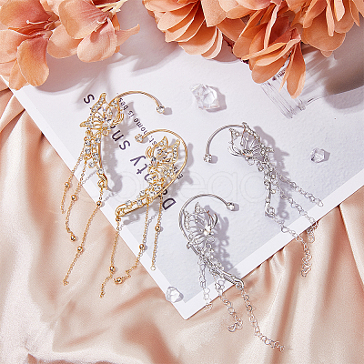 4Pcs 4 Style Crystal Rhinestone Butterfly Climber Wrap Around Earrings EJEW-HY0001-05-1
