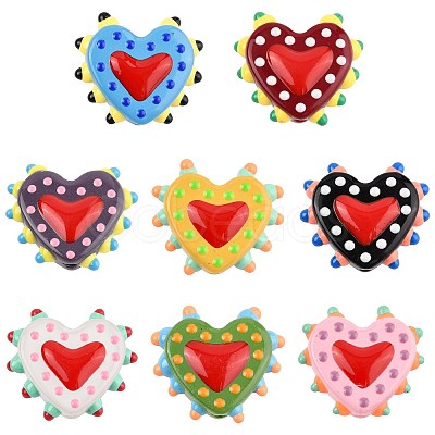 8Pcs 8 Colors Painted Glass Beads Bumpy Beads Heart LAMP-FS0001-50-1