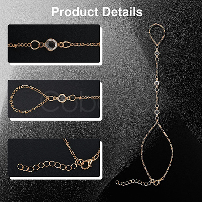 4Pcs 2 Colors Alloy Curb Chain Finger Ring Bracelets for Women BJEW-CY0001-07-1