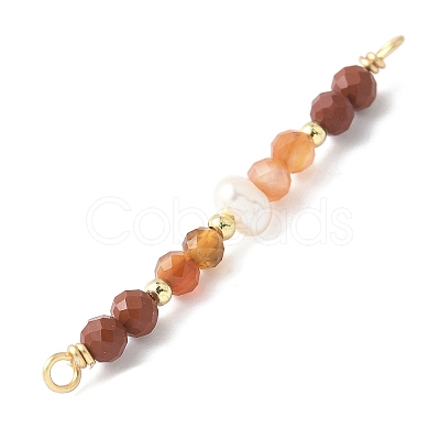 Faceted Round Natural Mixed Gemstone & Potato Natural Cultured Freshwater Pearl Beaded Connector Charms PALLOY-JF03531-1