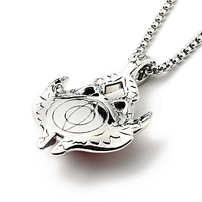 Alloy Bat with Plastic Dragon Eye Pendant Necklace NJEW-B084-02B-1