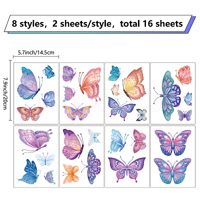 16 Sheets 8 Styles Waterproof PVC Wall Stickers DIY-WH0345-016-1