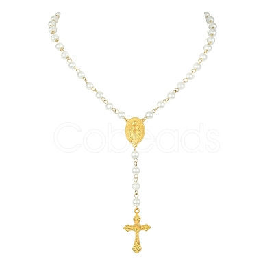 Glass Pearl Rosary Bead Necklaces NJEW-JN04340-1