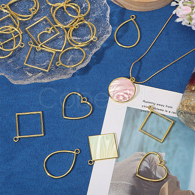 24Pcs 4 Styles Zinc Alloy Open Back Bezel Pendants FIND-CA0011-24-1