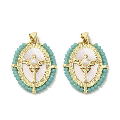 Brass Pave Shell Pendants KK-I708-01B-G-1
