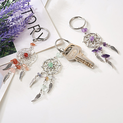 20Pcs 10 Style Natural Chip Gemstone Keychain KEYC-KS0001-05-1