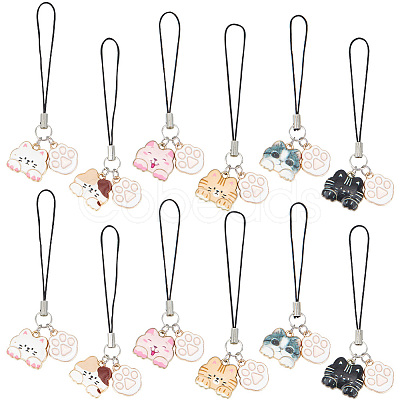 Cat & Paw Print Alloy Enamel Mobile Straps HJEW-AB00588-1