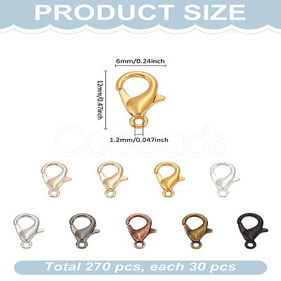 270pcs 9 Colors Zinc Alloy Lobster Claw Clasps FIND-LP0002-03-1