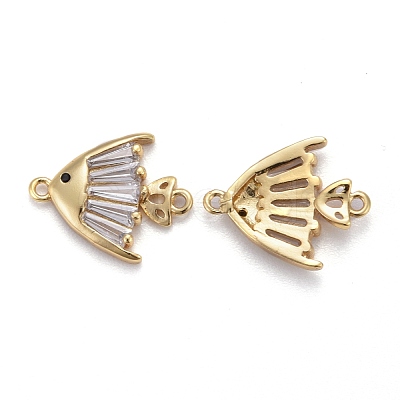 Brass Micro Pave Cubic Clear Zirconia  2-Loop Link Pendants KK-P192-01-1