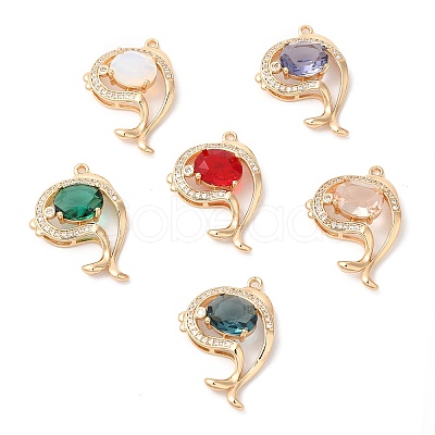 Brass with K9 Glass & Rhinestone Pendants KK-Q770-05G-1