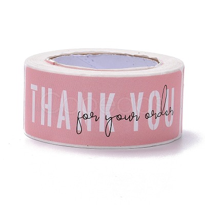 Pink Rectangle Paper Thank You Stickers DIY-C042-07B-1