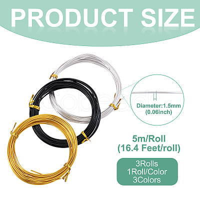 3 Rolls 3 Colors Round Aluminum Wire AW-TA0001-05-1
