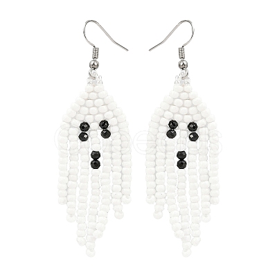 Halloween Theme Ghost Handmade Glass Seed Beaded Dangle Earrings EJEW-MZ00479-1