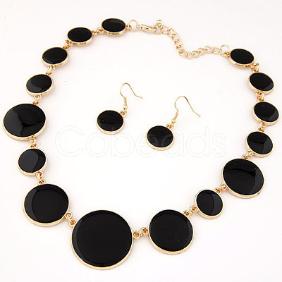 Alloy Enamel Flat Round Link Chain Necklaces & Dangle Earrings Sets for Women FS-WG50978-03-1